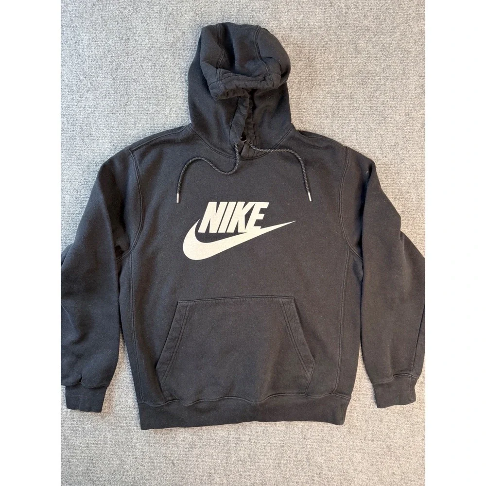 Nike Mens Size M Black Cotton Fleece Graphic Logo‎ Pullover Hoodie Sweatshirt